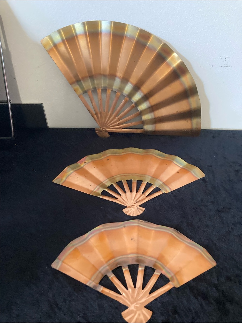 HOMCO Metal Ming Fan Wall Accents in Copper and Gold Tones MCM 1328 Set of 3